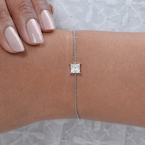 Princess Cut Lab Diamond Solitaire Chain Bracelet