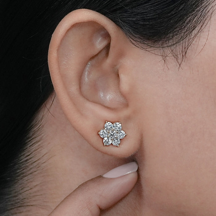 Round Diamond Floral Stud Earrings 