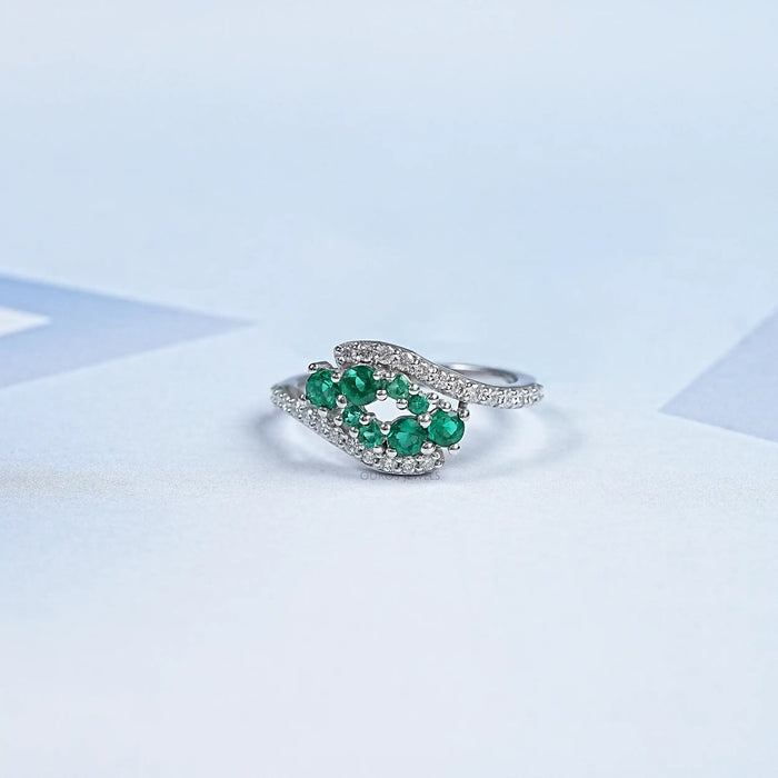 Emerald Gemstone Cluster and Lab Diamond Bypass Ring