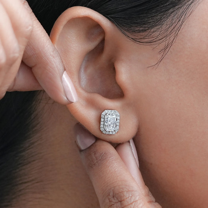 Radiant Diamond Halo Stud Earrings 