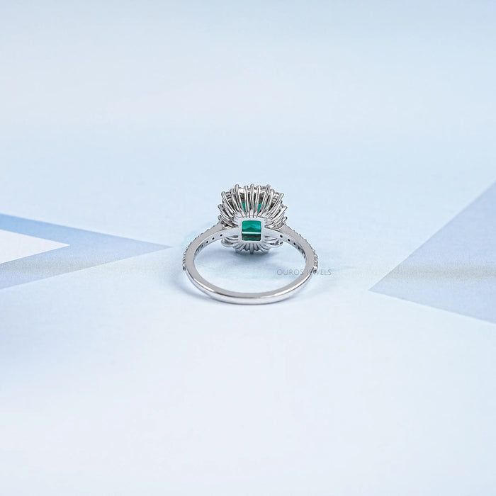 Halo With Accent Diamond Green Emerald Engagement Ring