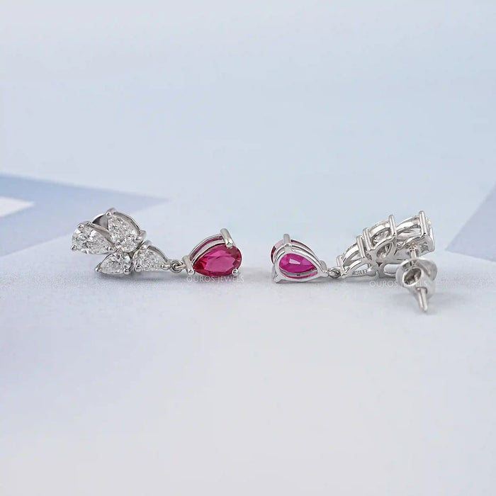 Ruby Pear And Diamond Drop Earrings