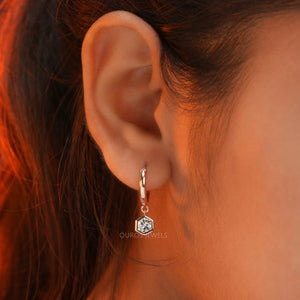 Hexagon Diamond Hoop Earrings