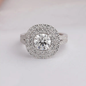 round diamond double halo engagement ring 