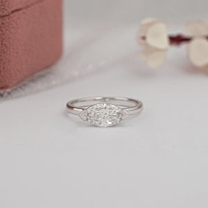 East West Half Bezel Set Marquise Solitaire Ring