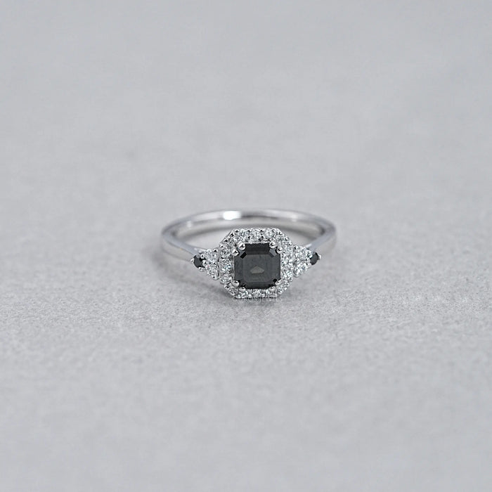 Asscher Cut Black Diamond Halo Ring