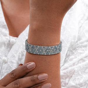 Fancy Blue Round Cut Lab  Diamond Wide Bracelet