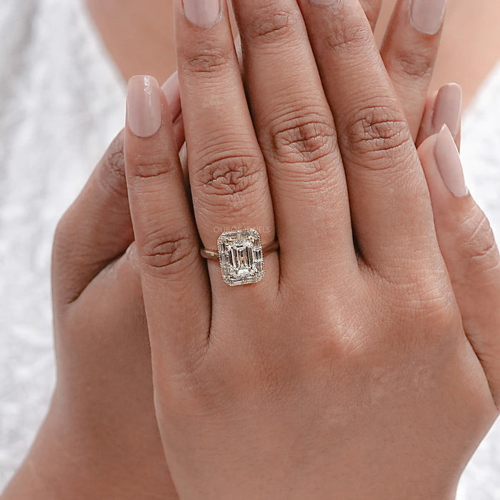 Emerald Cut Diamond Halo Engagement Ring