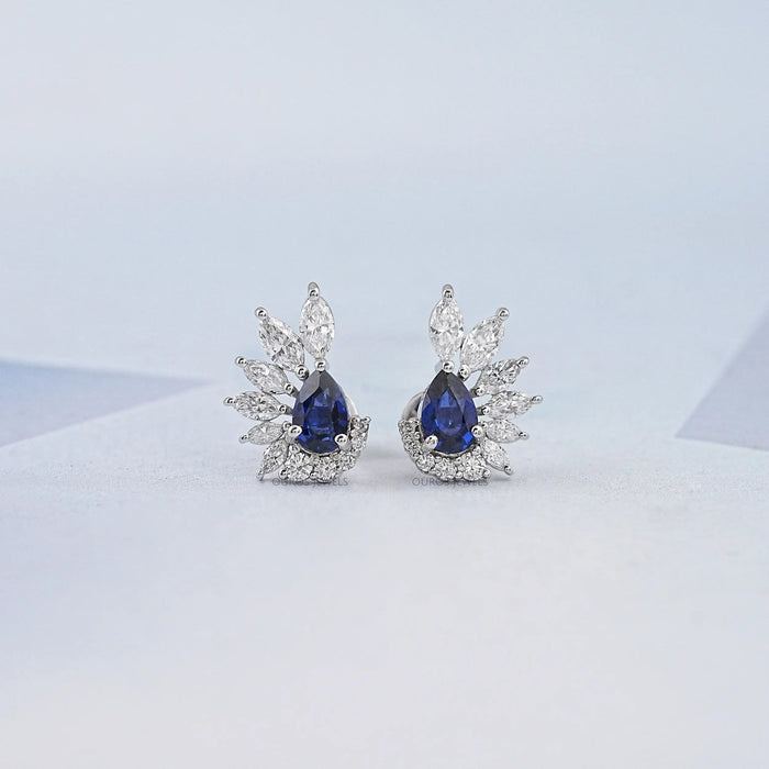 Pear Shape Sapphire Cluster Diamond Earring