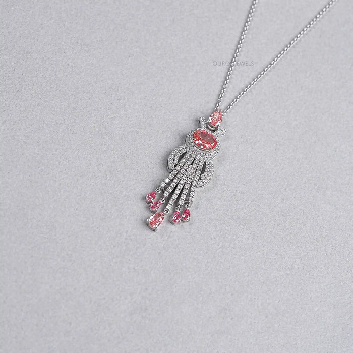 Pink Oval Cut Lab Diamond Pendant Necklace