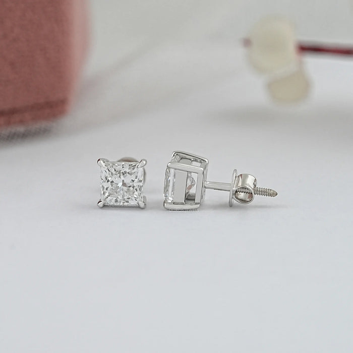 4 Prong Princess Cut Diamond Studs