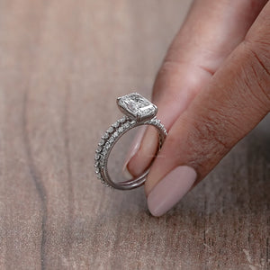 Radiant Cut Hidden Halo Engagement Ring with Wedding Band