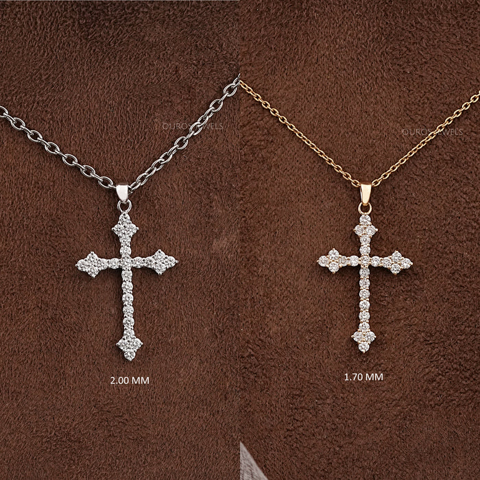 Round Lab Diamond Cross Pendant Neckace