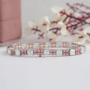 Asscher Cut  Pink Round  Lab Diamond Tennis Bracelet