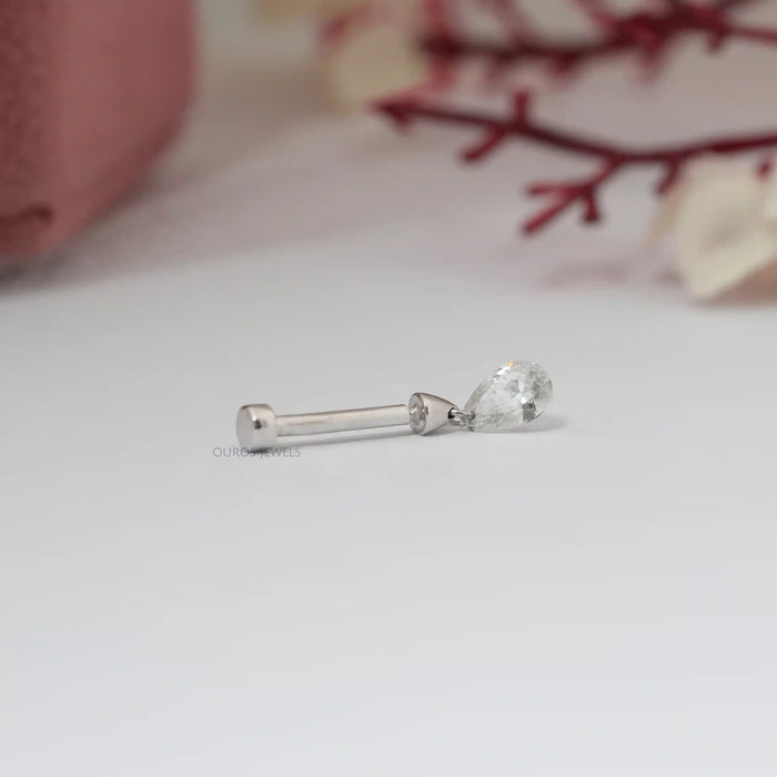 Pear Shaped Diamond Threaded Charm Earring