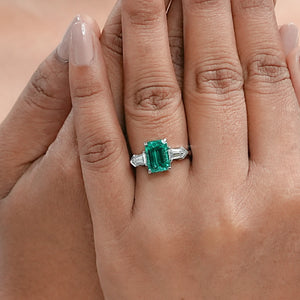 Three-Stone Emerald And Bullet Cut Diamond Ring