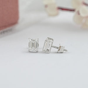 Emerald Cut Diamond Screw Back Earrings