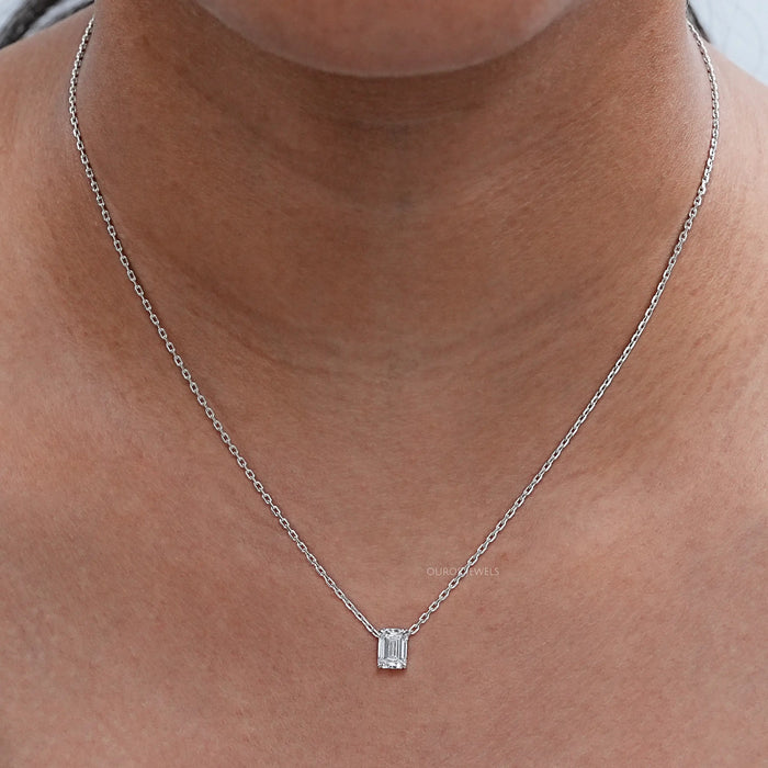 Emerald Cut Lab Created Diamond Pendant