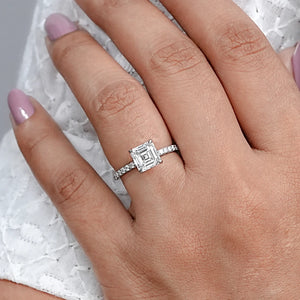 Asscher Cut Solitaire Accent Diamond Ring for Engagement