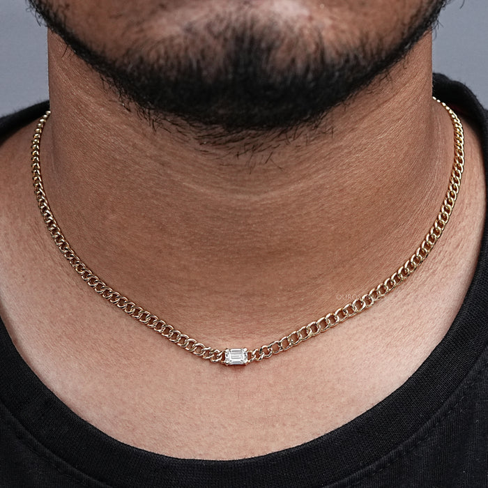 Emerald Cut Cuban Link Necklace For Men's