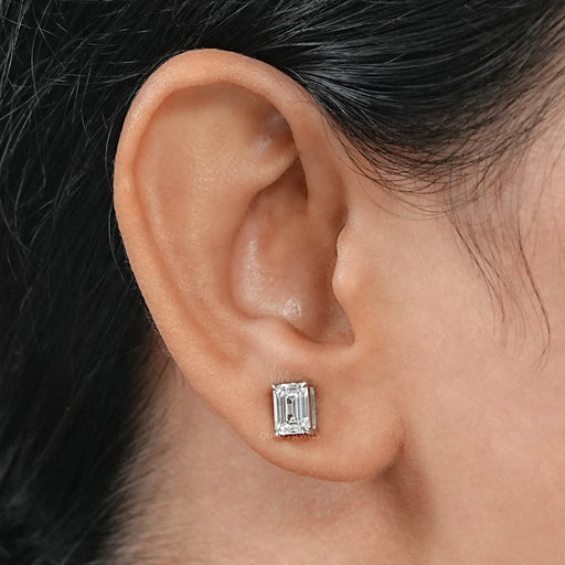 Emerald Cut Diamond Screw Back Earrings