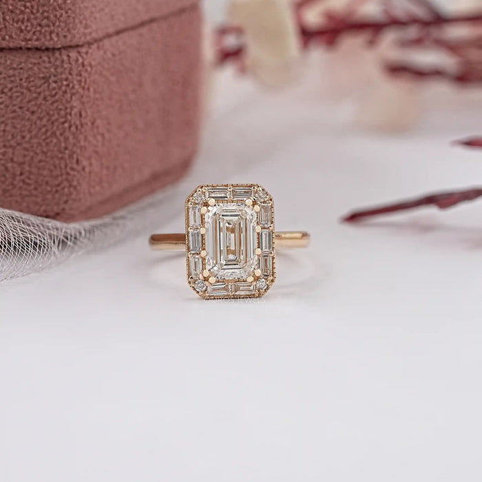 Emerald Cut Diamond Halo Engagement Ring