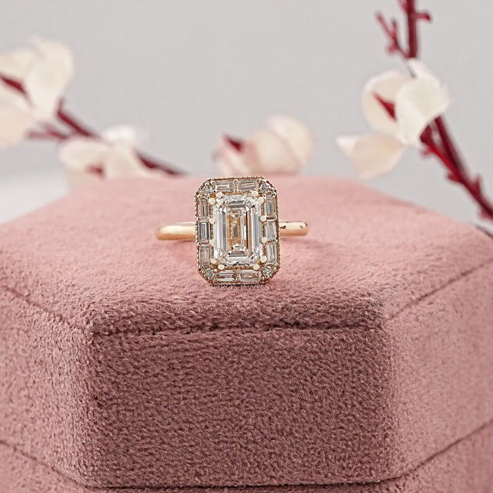 Emerald Cut Diamond Halo Engagement Ring