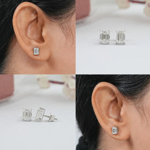 Emerald Cut Diamond Screw Back Earrings