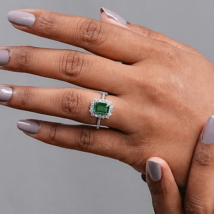 Halo With Accent Diamond Green Emerald Engagement Ring