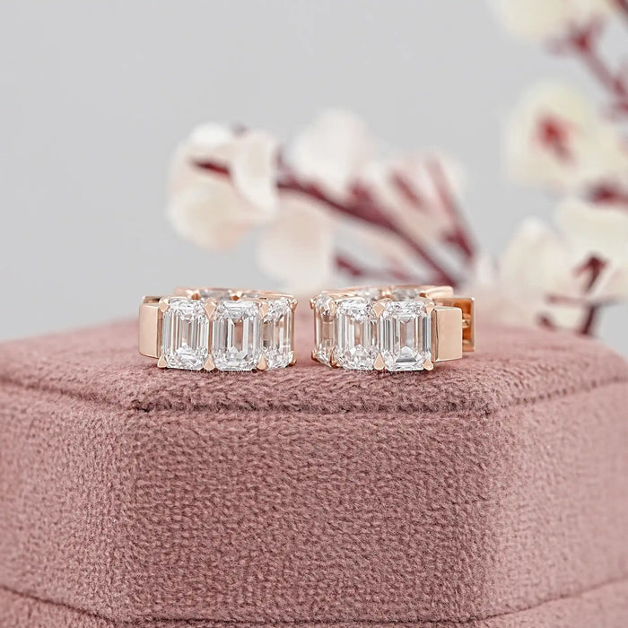 Lab Grown Emerald Cut Huggies Earrings