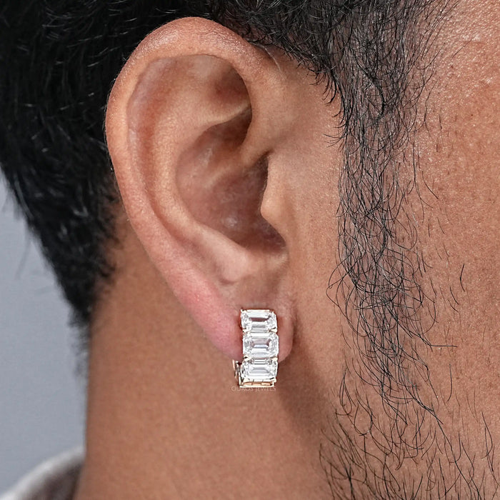 Emerald Lab Diamond Huggie Men's Earring