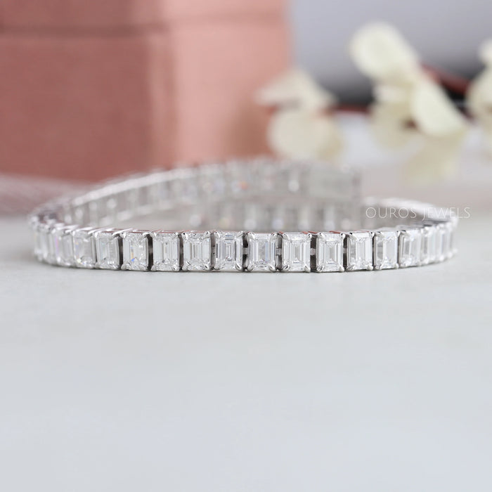 [Emerald Cut Diamond Tennis Bracelet]-[Ouros Jewels]