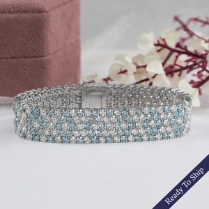 Fancy Blue Round Cut Lab  Diamond Wide Bracelet