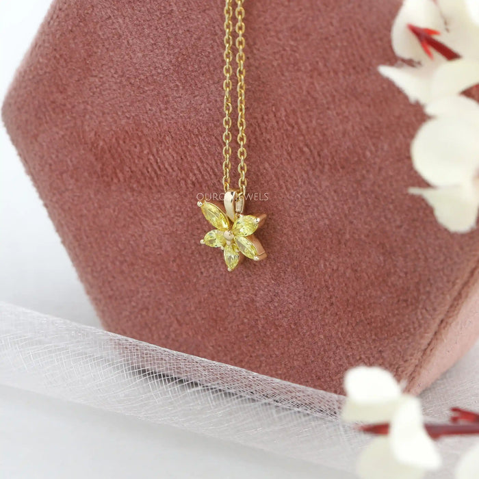 Yellow Marquise Diamond Flower Pendant