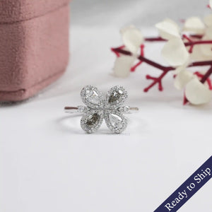 Unique Floral Shape Olive Pear Cut Halo Lab Diamond Ring