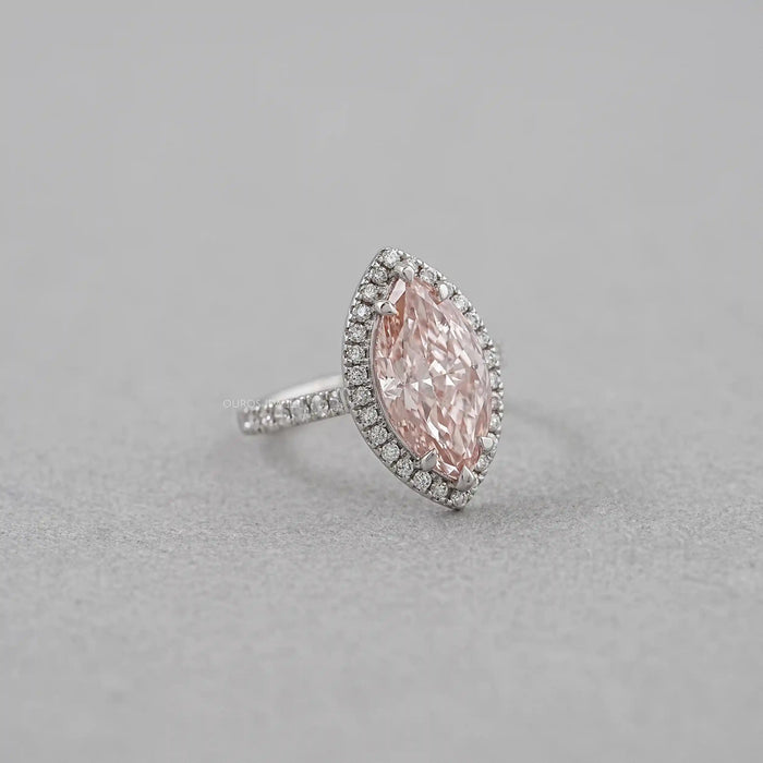 Pink Marquise Cut Halo With Accent  Diamond Engagement Ring