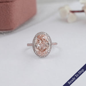 Fancy Pink Oval Cut Lab Diamond Halo Engagement Ring