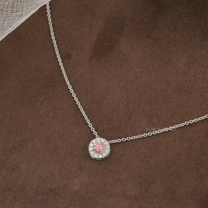 Pink Round Cut CVD Diamond Halo Pendant