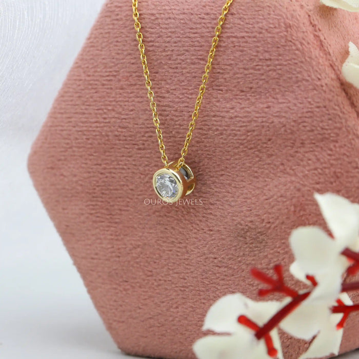 Yellow Gold Bezel-Set Round Diamond Necklace