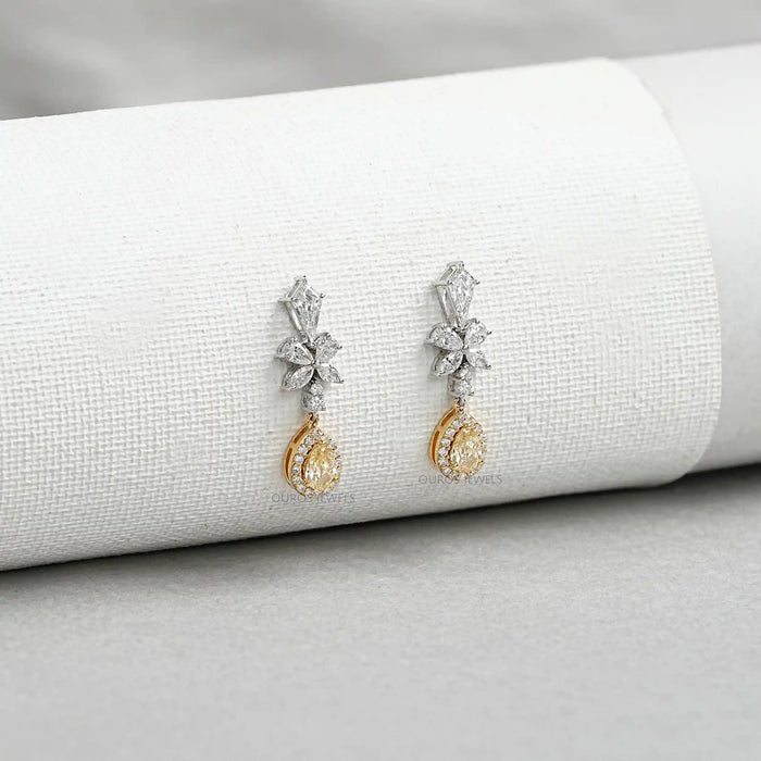 Yellow Pear Diamond Dangle Earrings