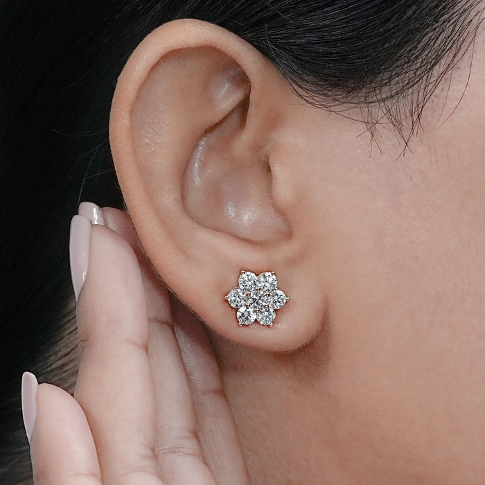 Round Diamond Floral Stud Earrings 