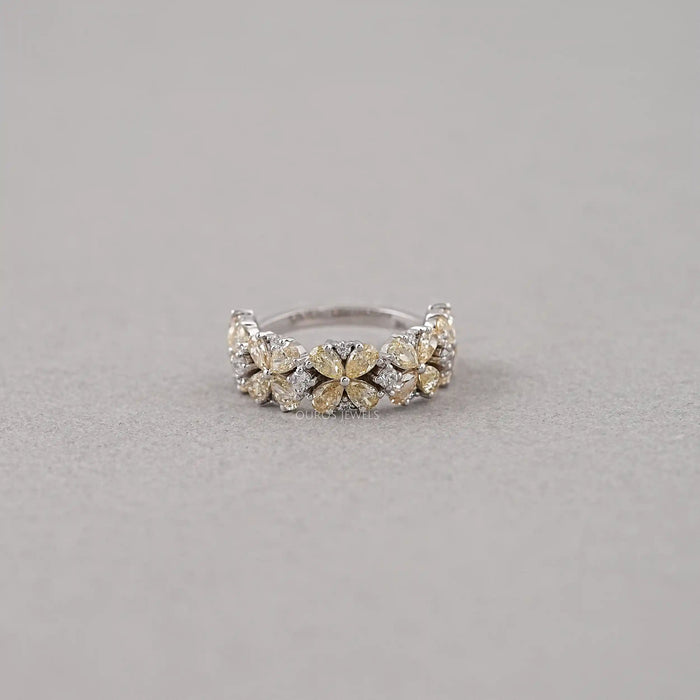 Floral Shape Yellow Pear Diamond Ring