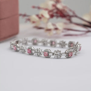 Flower And Pink Asscher Diamond Tennis Bracelet