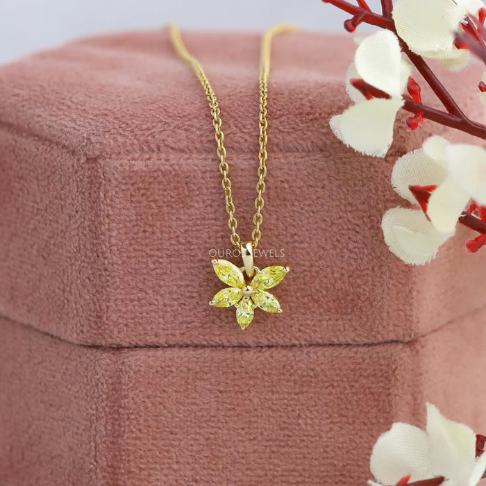 Yellow Marquise Diamond Flower Pendant