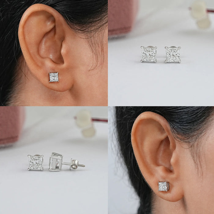 4 Prong Princess Cut Diamond Studs