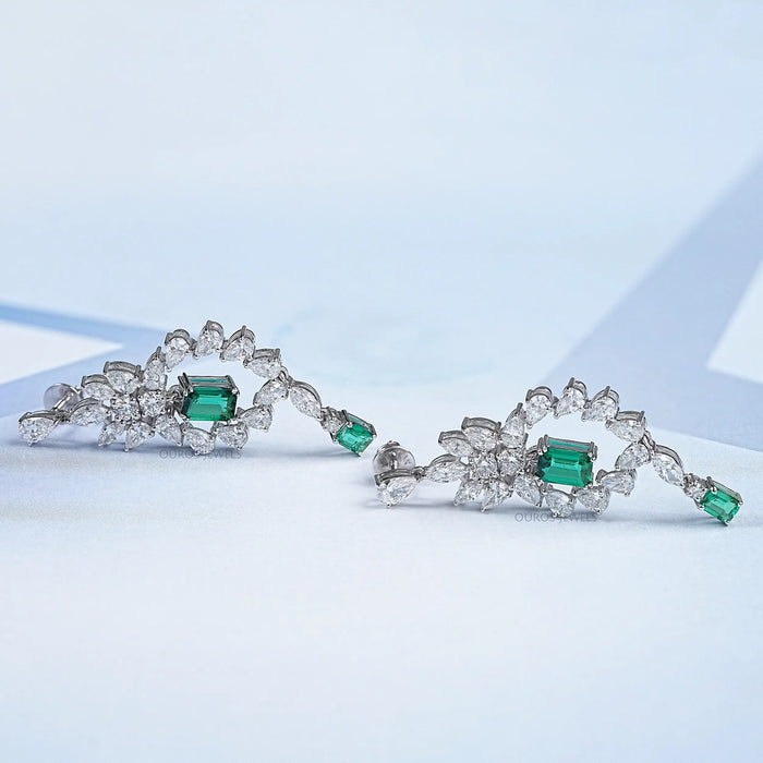 Green Emerald And Diamond Dangle Earrings