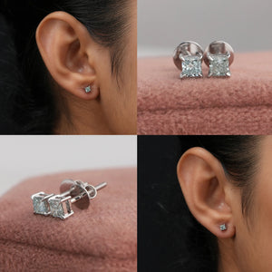 Green Princess Cut  Lab Grown Diamond Stud Earrings