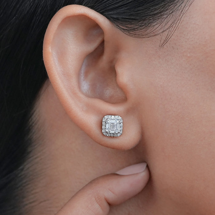 Asscher Lab Diamond Stud Halo Earrings