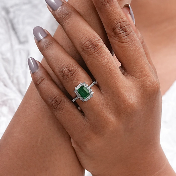 Halo With Accent Diamond Green Emerald Engagement Ring