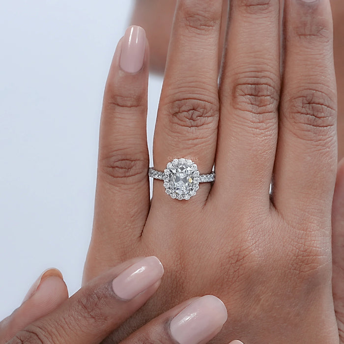 Old Mine Cushion Cut Halo With Accent Engagement Ring